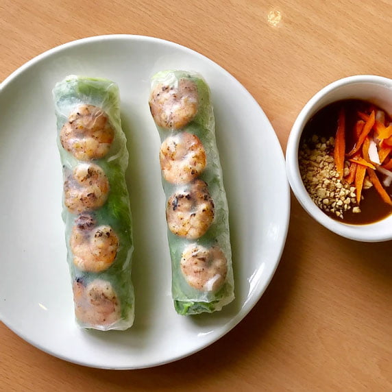 A6. 2 Sumer Roll: Vermicelli, Vegetable & Charbroiled Shrimp Rolled in Rice Paper