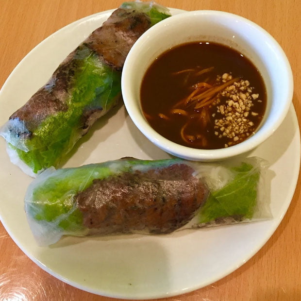 A8. 2 Sumer Roll: Vermicelli, Vegetable & Charbroiled Beef Rolled in Rice Paper